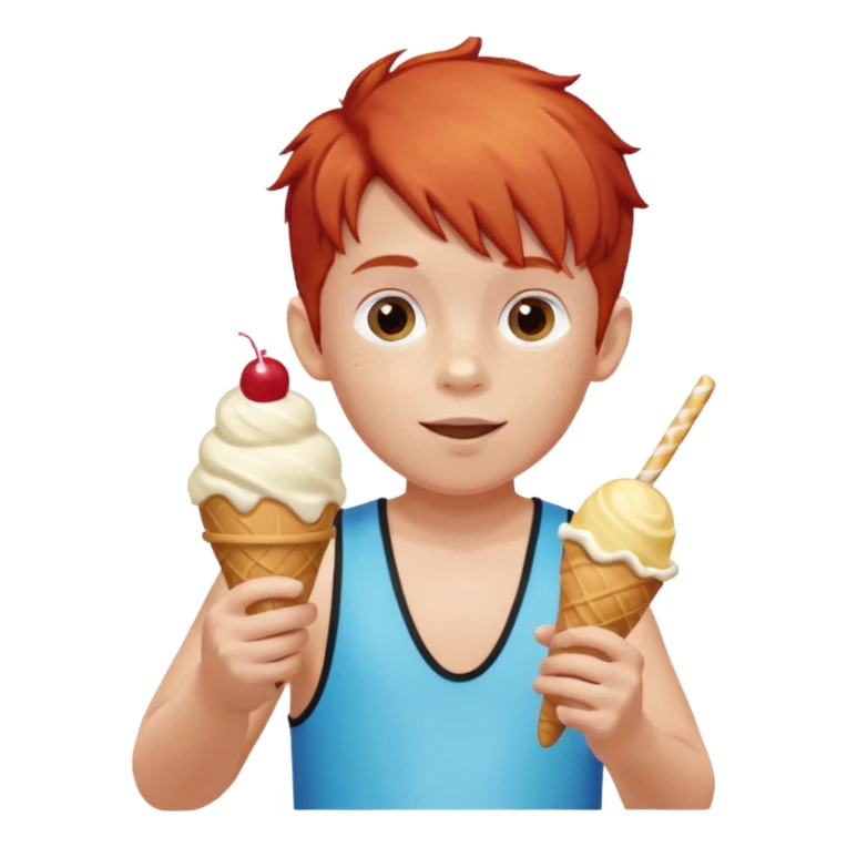 boy kid red haired wearing arm floaties, eating ice cream sticker