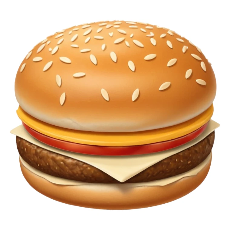 single hamburger bun, smooth golden-brown domed top with white sesame seeds, soft pillowy base, clean edge, no filling or extras, soft lighting, subtle shadows, emoji scale sticker