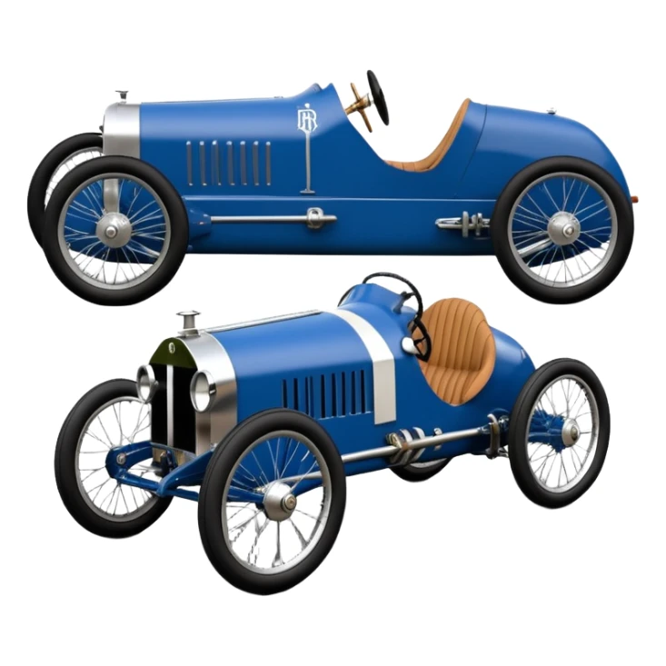  1949 luxury racing Mandalorian Rolls Royce lowered powerful 4 cylinder engined racing cyclekart with advanced rugged independent suspension, power steering, disc brakes and small leather covered steering wheel  sticker