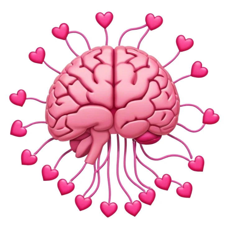 A ** pink human brain** with a energy net energy of thoughts... radiating loving thoughts while it rewires itself hearts sticker