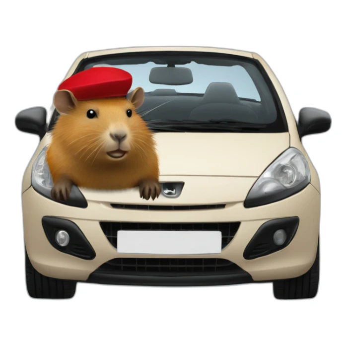 capybara with a beret in a peugeot 207 coupé cabriolet sticker