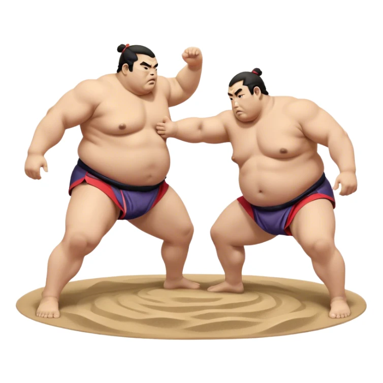 Sumo Wrestling – Cinematic Realistic Sumo Wrestling Scene, featuring a powerful sumo wrestler in traditional mawashi engaged in an intense bout on a sandy dohyo, muscles tensed and sweat glistening under dramatic arena lighting, capturing the raw energy and tradition of the sport. sticker