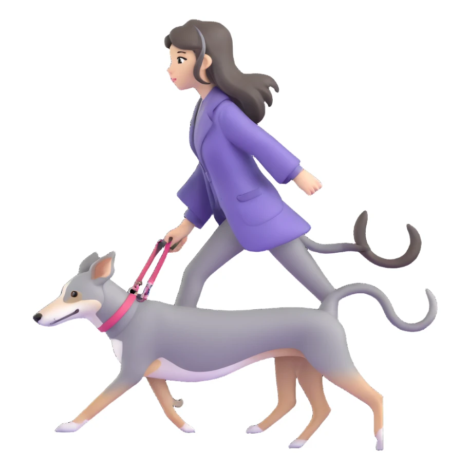 Japanese girl with flowing hair walking a solid grey greyhound with cherry blossoms in the background sticker