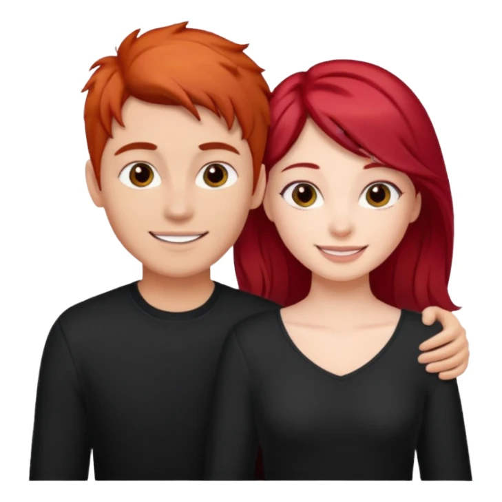Red haired girl with black hair boy romance sticker