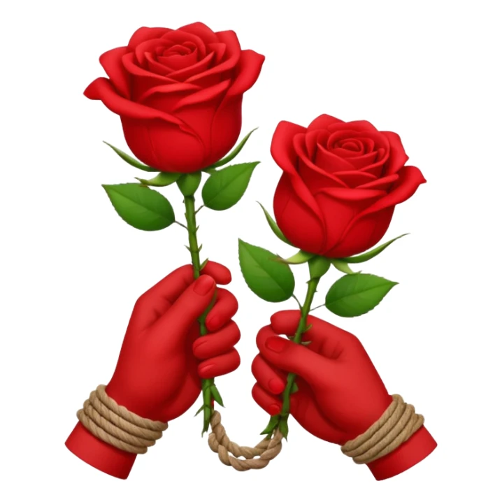 Brown hands tied together with a rope holding a rose sticker