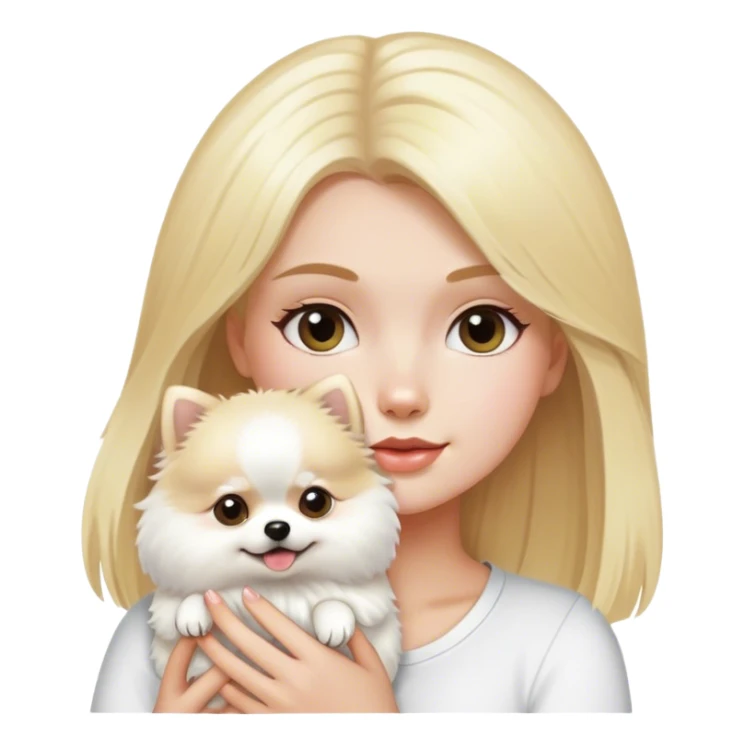 blond hair girl holding a white pomeranian   sticker