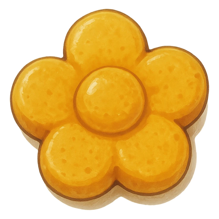 yellow flower-shaped candy, ghibli style, isolated on transparent background sticker