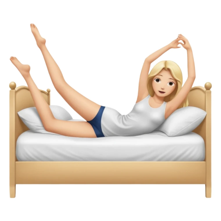 Nude woman, thin blonde, C Cup, lying in bed, legs raised up, ass showing, legs spread sticker