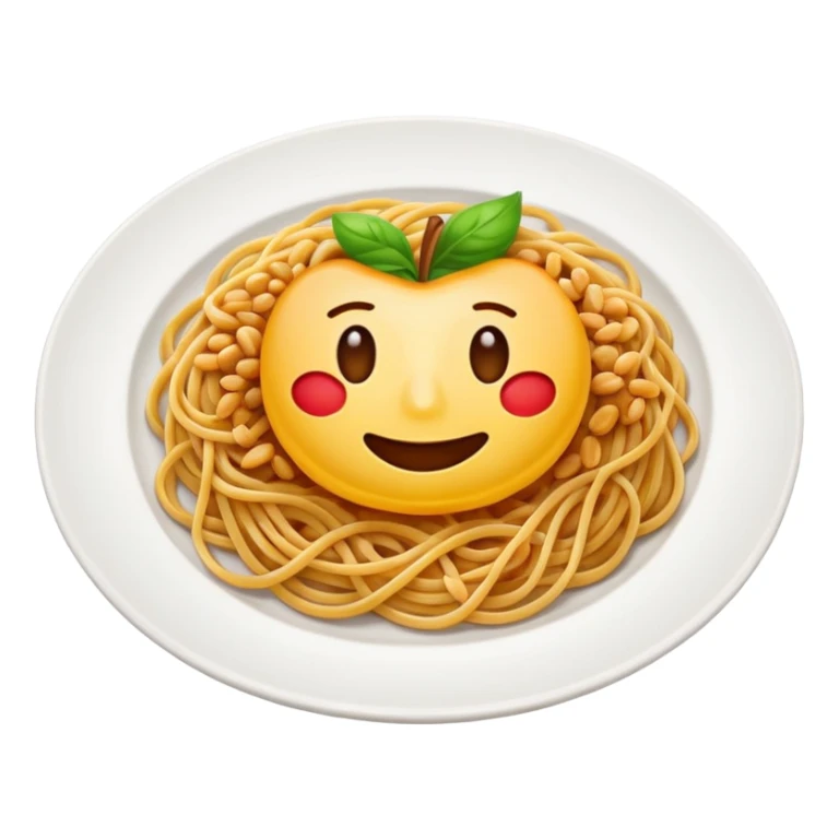 Emoji of a plate with grains and spaghetti, simple bright Apple-style sticker