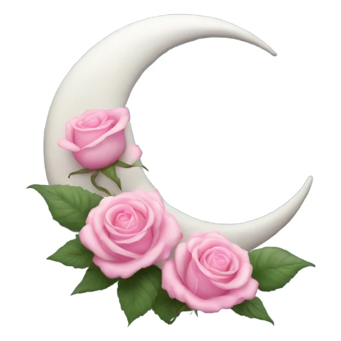 crescent white moon with pink roses sticker