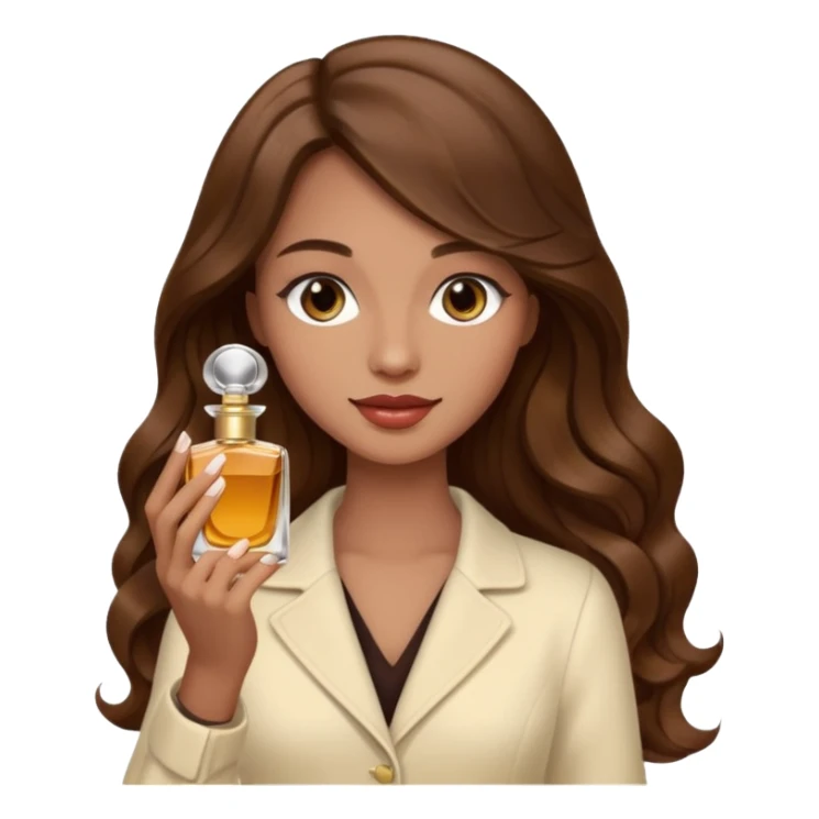 Half body pretty long hair woman holding parfume sticker