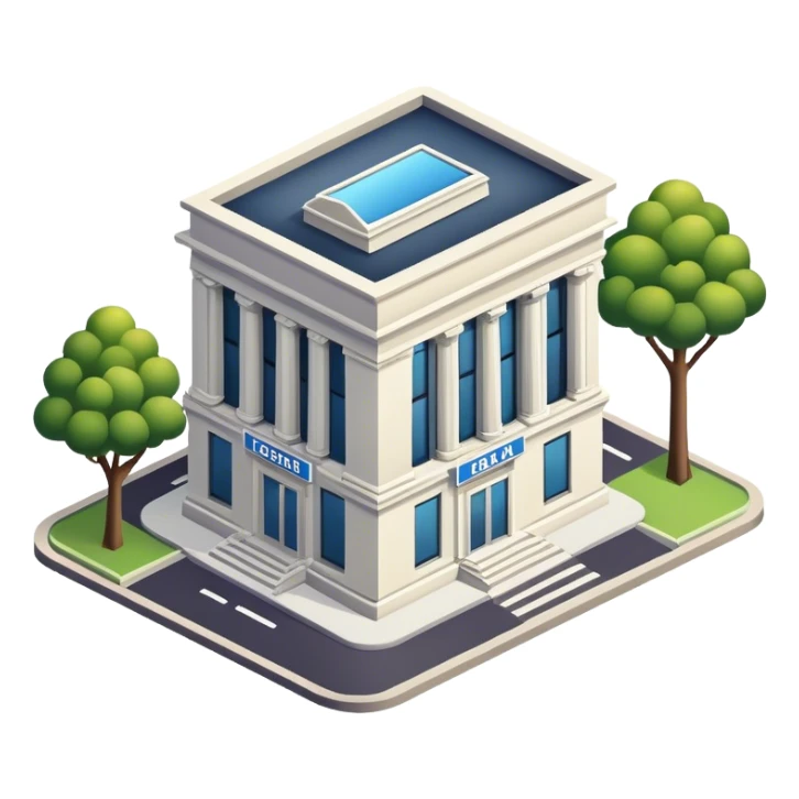 Isometric bank building and street sticker
