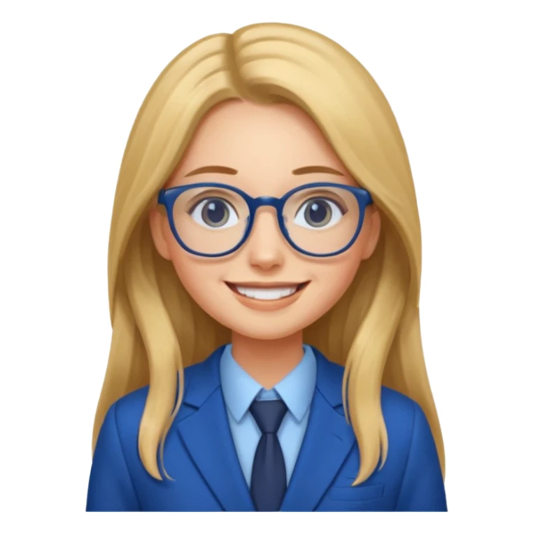 long hair girl with eyeglasses and blue suit sticker