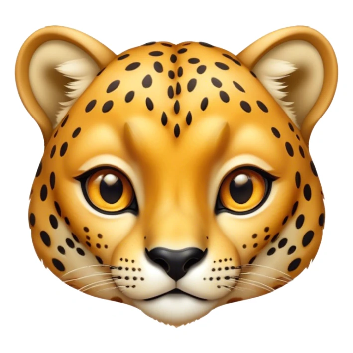 Cinematic Cute Cheetah Portrait Emoji, Head tilted playfully and inquisitively, featuring a glossy, golden spotted Fur with a natural sheen, round, sparkling amber eyes filled with curious mischief, Simplified yet irresistibly adorable features, highly detailed, glowing with a warm, friendly glow, high shine, affectionate and agile, stylized with a touch of savannah whimsy, bright and endearing, soft glowing outline, capturing the essence of a mischievous yet loving cheetah, so playful it feels like it could dash out of the screen and into your arms! sticker