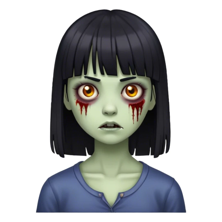 Garota zumbi com cabelos pretos lisos com franja (tipo esse emoji 🧟‍♀️)  sticker