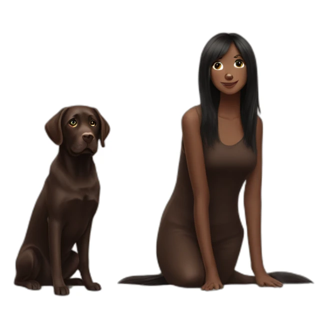 Chocolate labrador playing with long black haired fringe woman sticker