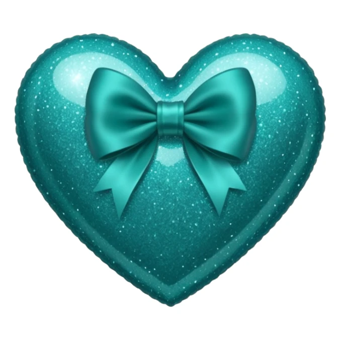 Teal heart with glitter and sparkles and a bow on top sticker
