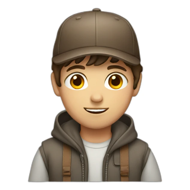 Boy with brown hair and cap sticker