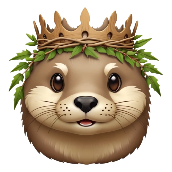 cute confused otter face with natural twisted thorny bramble branches wrapped around head, wooden Crown of thorns sticker