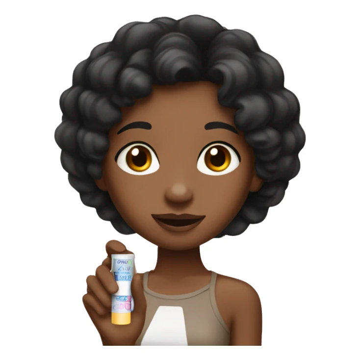Brown skin girl with straight black hair holding lip balm  sticker