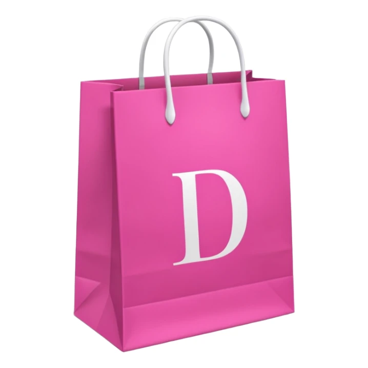 Fuchsia pink paper bag with white handles, repeating 'DRUNI' pattern in light pink and a large vertical 'DRUNI' in bold white letters in the center, iOS emoji style, shiny and realistic. sticker