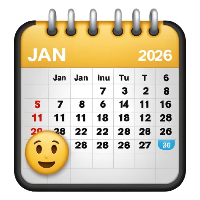 January calendar flat emojy style just writte Jan 2026. More flat style Just JAN 2026 should be on it. No need for days , shoujdbe JAn 2026 written in the middele of the icon sticker