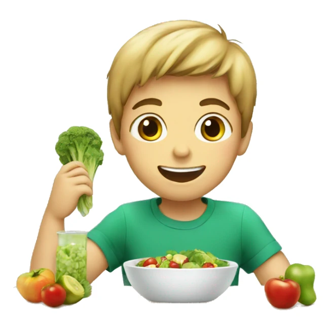Young boy eating healthy food sticker