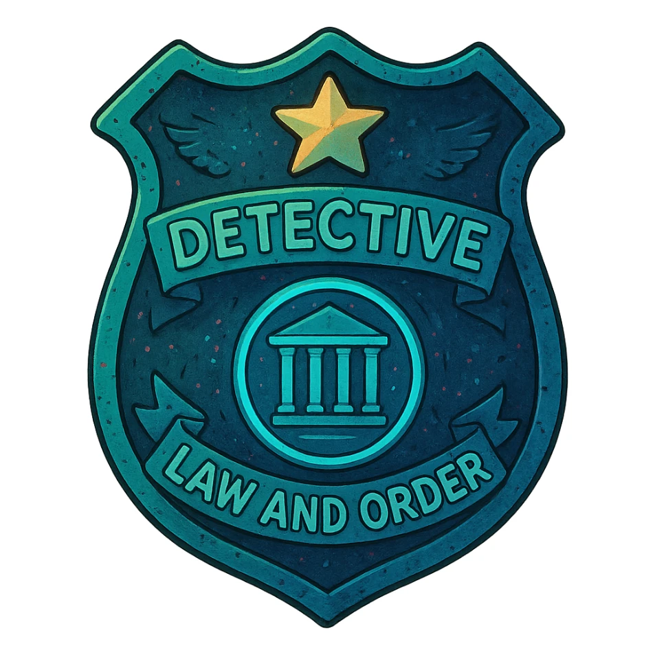 a detective badge, law and order. cyberpunk futuristic sticker