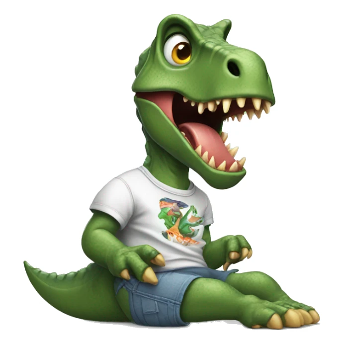 crazy dinosaur eating leg with cool shirt on sticker