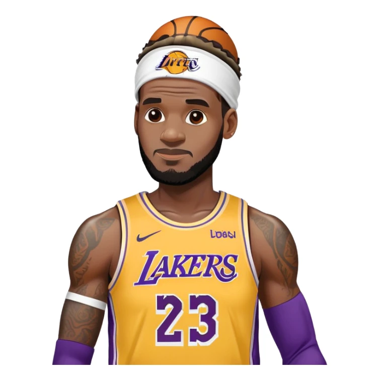 Basketball player LeBron James with headband, Lakers jersey #23, dunking sticker