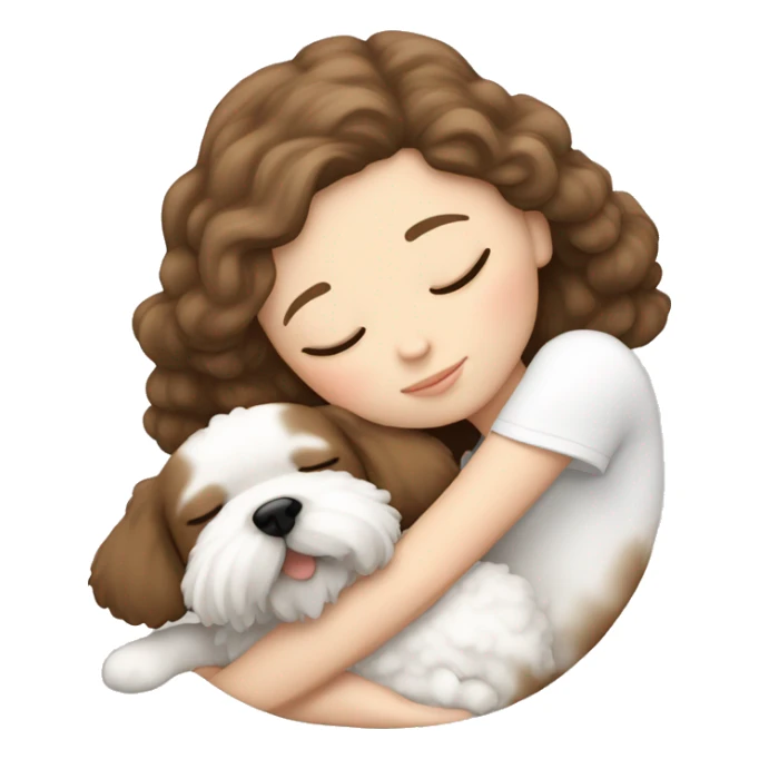 White girl brown hair sleeping with Mini Bichon sticker