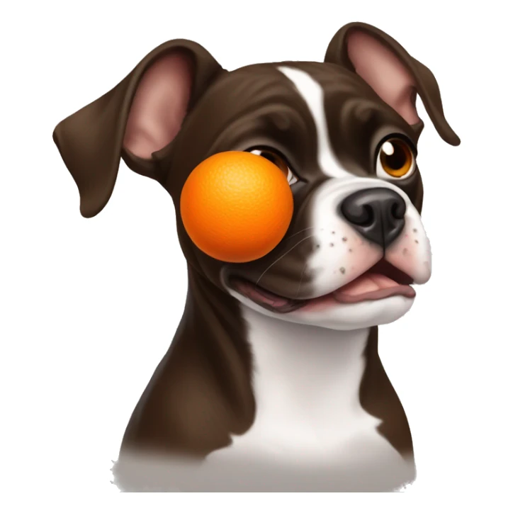 Brown Boston terrier with an orange ball in his mouth sticker