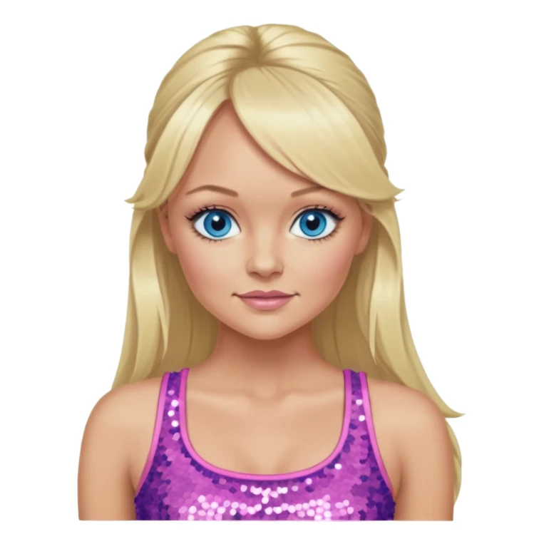 Emma Bunton with long blonde ponytail hair, blue eye, pink sequin crop top sticker