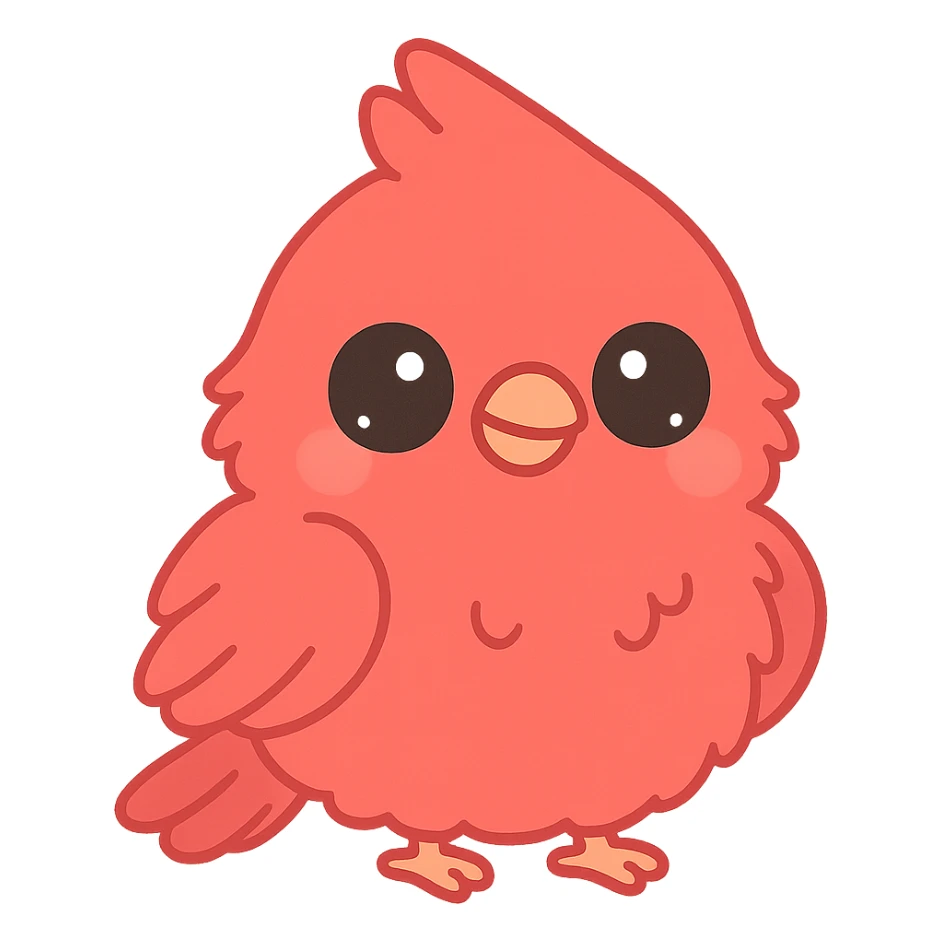 adorable cardinal bird with plush, furry texture, big eyes sticker