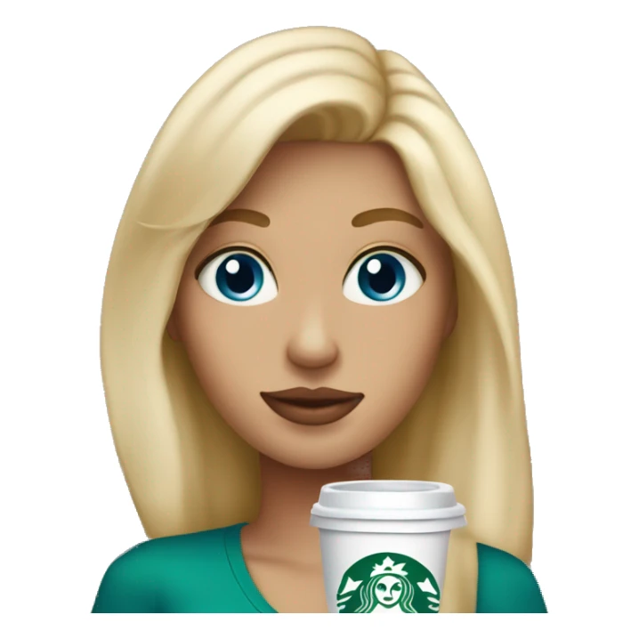 blonde girl blue eyes with Starbucks cup drink sticker