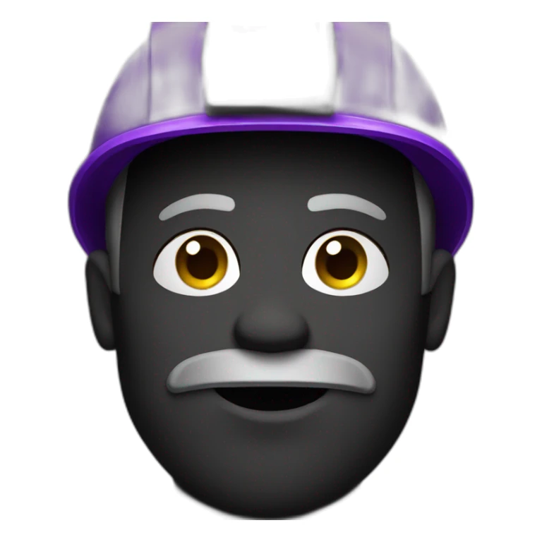 Coal miner with dust-black face and purple helmet sticker