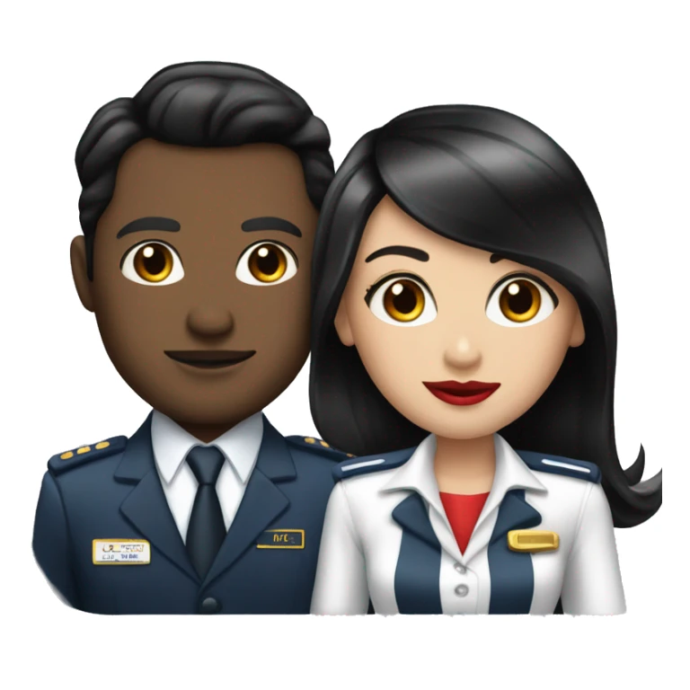 Flight attendant with long black hair, red lips and white skin with a pilot man with black hair sticker