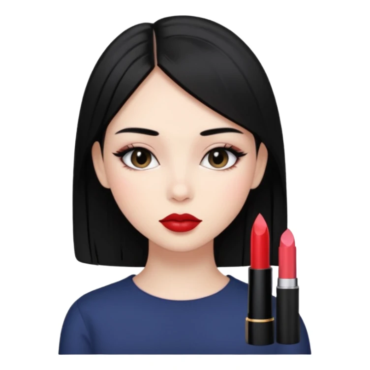 Siyah dümdüz saçlı makyajı soft ve ruju kiko  olan bir kız sticker