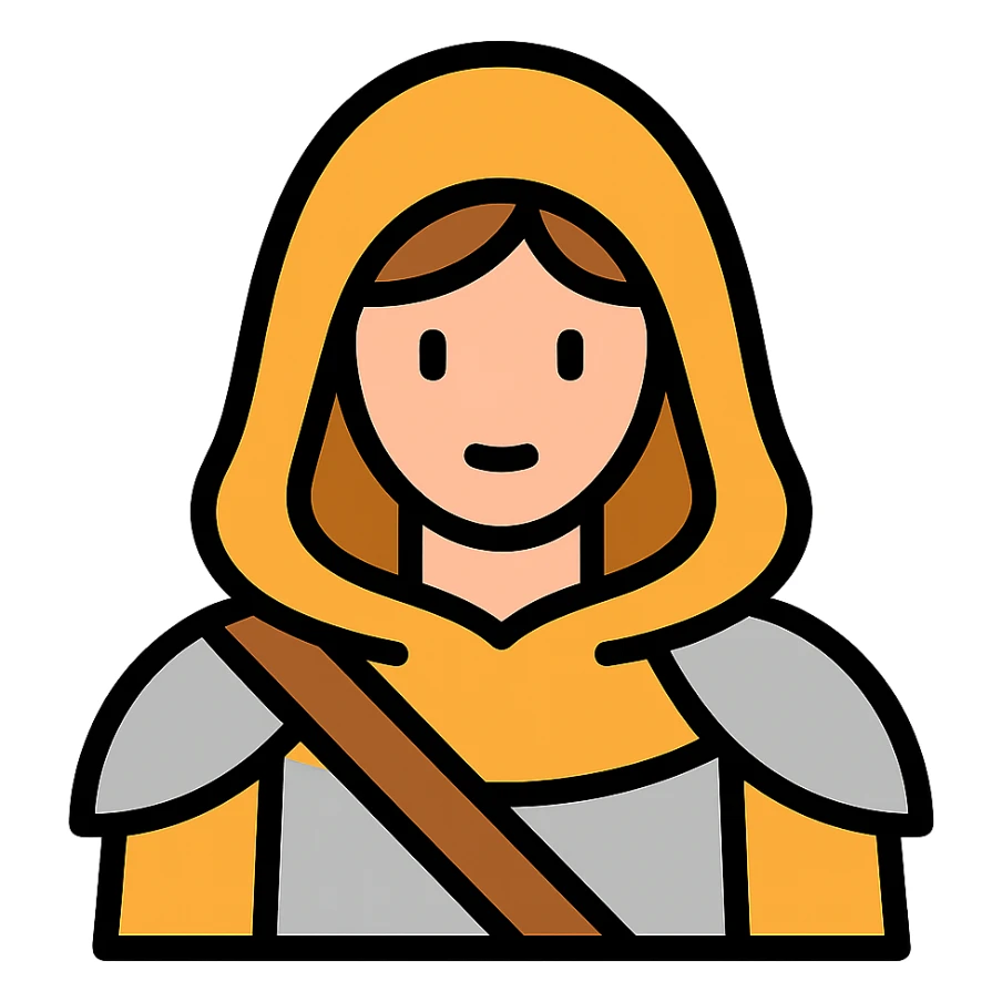 medieval hooded explorer with brown hair, no beard, wearing light armor, chest up view sticker