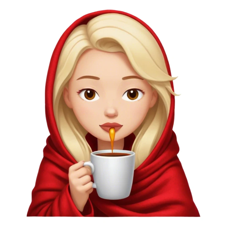 girl inside a red bulgary blanket sipping coffee eyes closed sticker