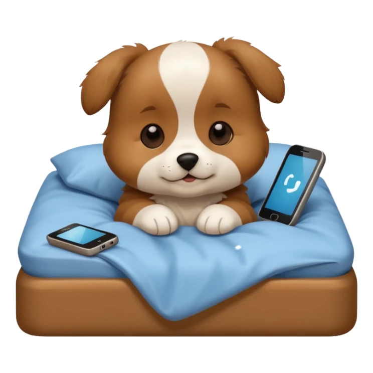  puppy in bed with phone sticker