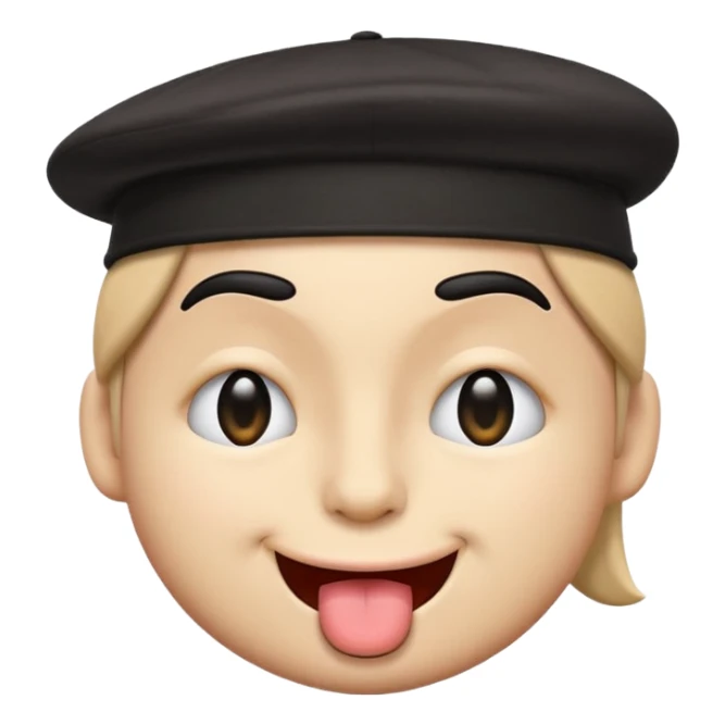 A cartoon-style emoji face with a backwards black cap, winking with the left eye and sticking the tongue out to the left. The expression is playful, cheeky, and confident, with raised eyebrows adding to the fun vibe.
 sticker