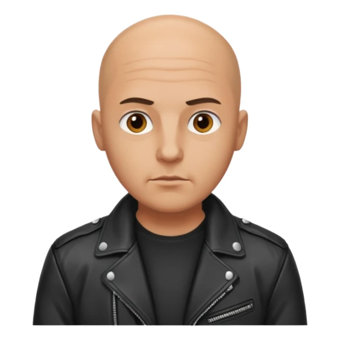 A serious bald man in a leather jacket sticker