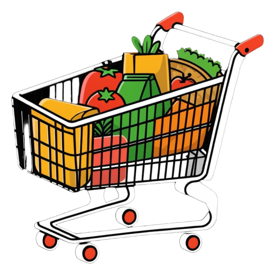 shopping cart with food and groceries sticker