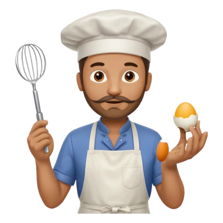 Middle aged male pastry chef - with a small beard, apron, white hat, and holding an egg beater in his hand sticker
