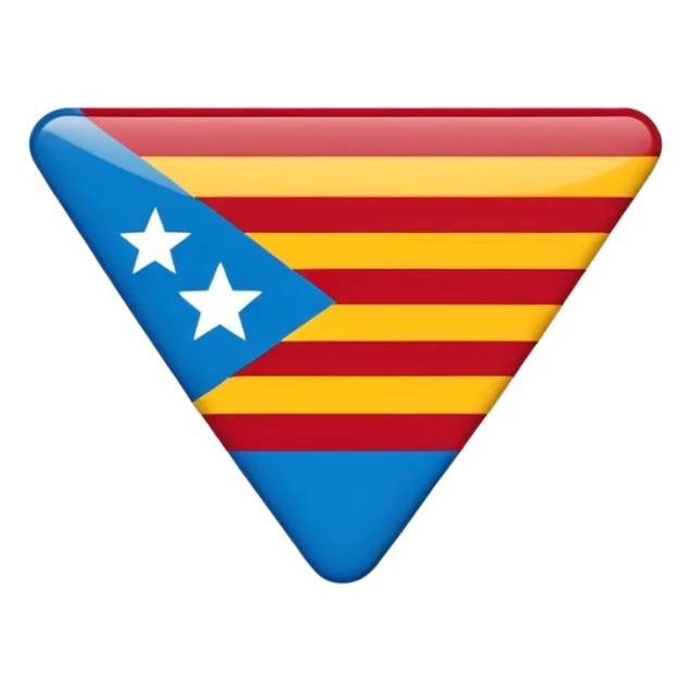 Catalonian estelada flag, ultra-minimalist, essential shapes, red and yellow stripes, simple blue triangle, small white star sticker