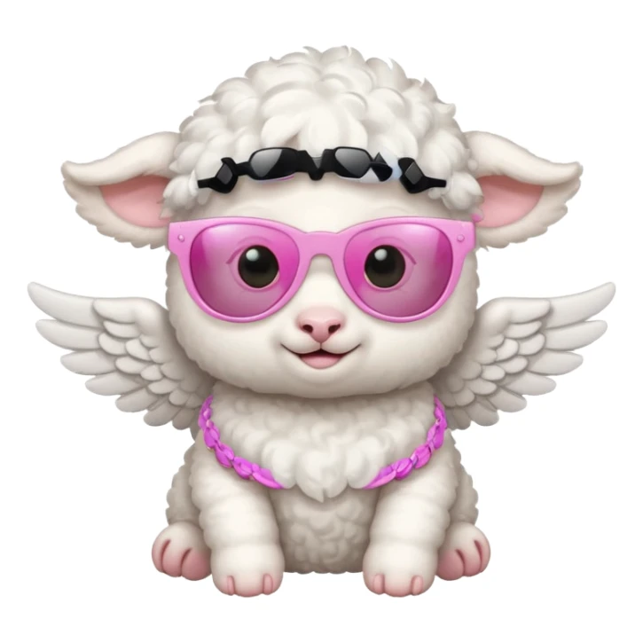 a white baby lamb with white angel wings and pink sunglasses on sticker