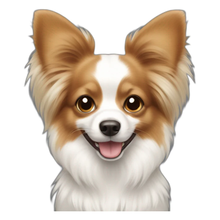 papillon dog white short hair with light brown ears smiling sticker