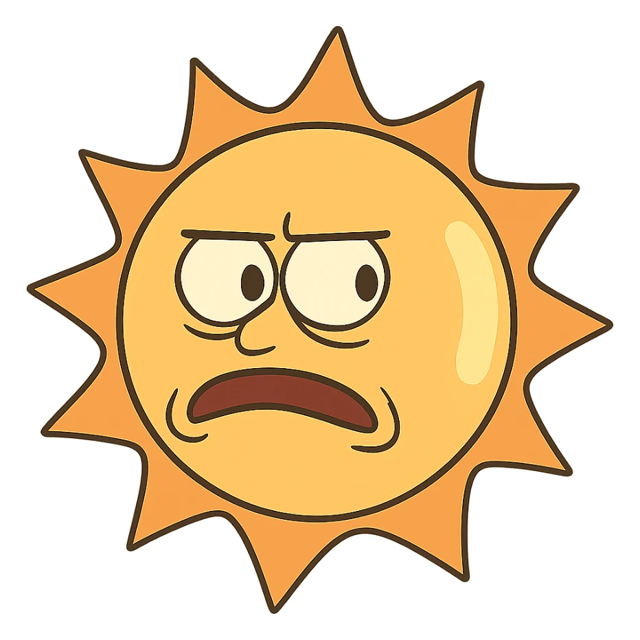 flat toon style sun with sunlight shining at its side sticker