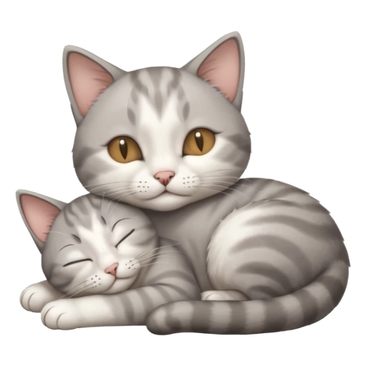 grey and white small cat with its eyes closed lying down leaning on his elbow with his paw curled under his head holding it up sticker